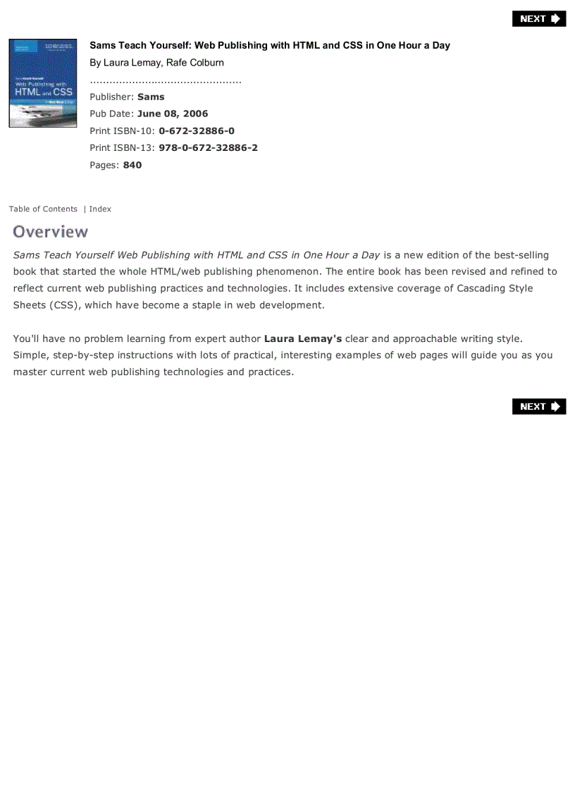 image for page Sams Teach Yourself Web Publishing with HTML and CSS in One Hour a Day