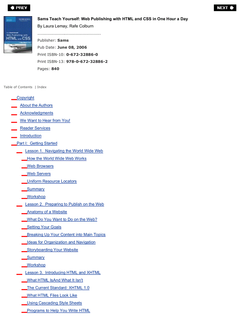 image for page Sams Teach Yourself Web Publishing with HTML and CSS in One Hour a Day