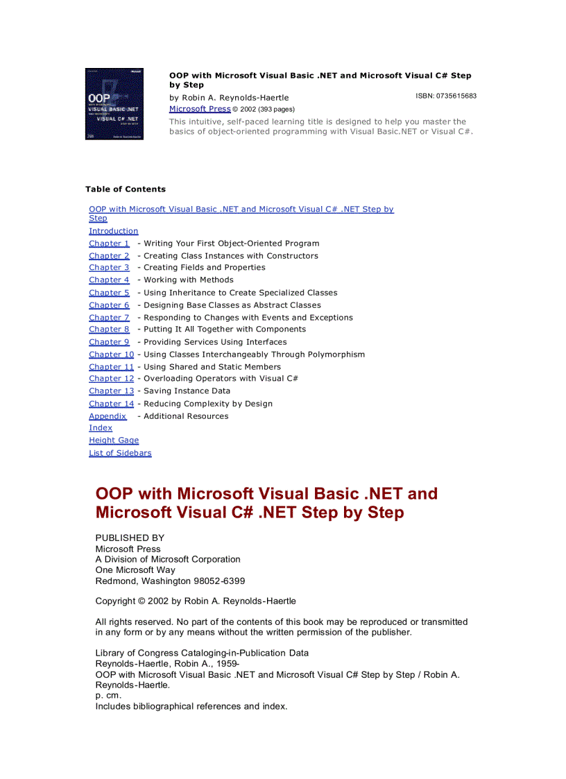 image for page OOP with Microsoft Visual Basic NET and Microsoft Visual C Step by Step