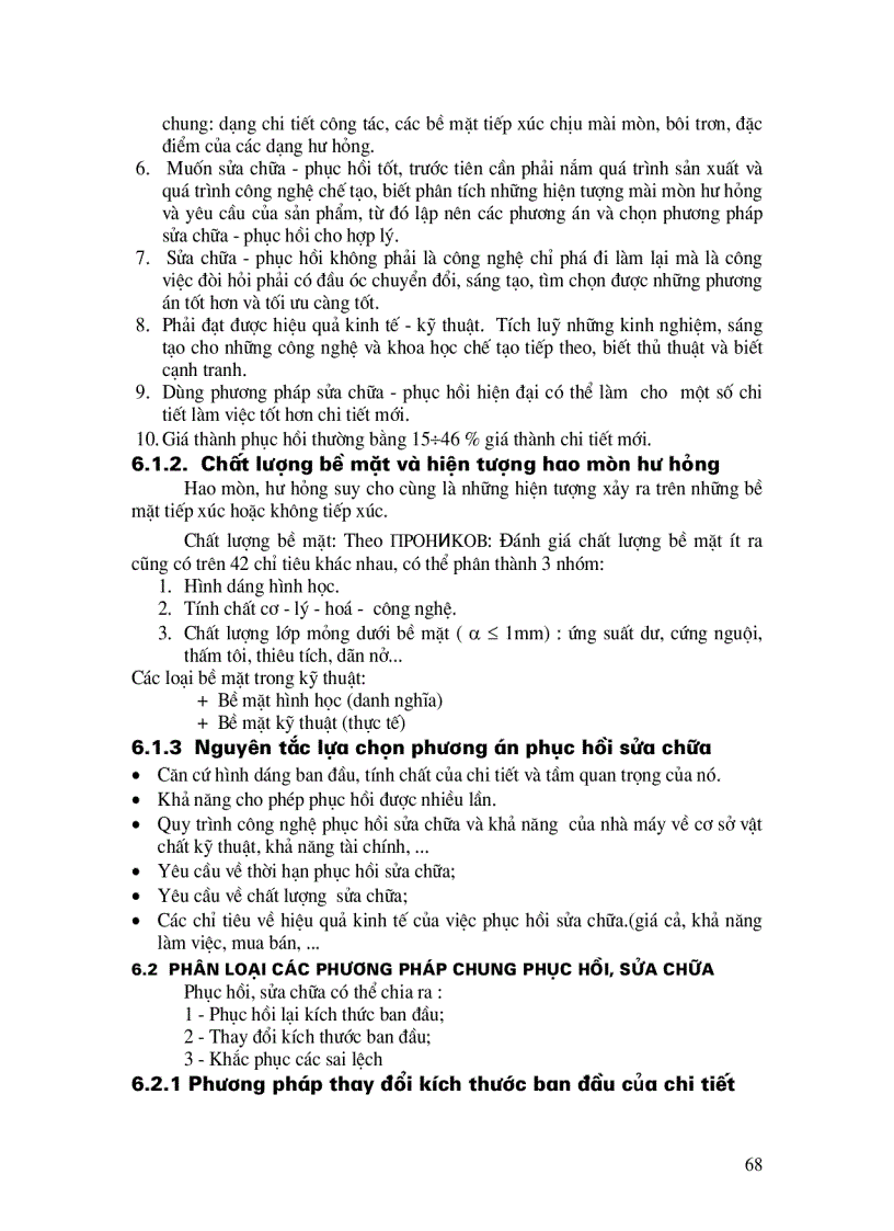 image for page Giáo trình lắp đặt sửa chữa cơ khí CÁC PHƯƠNG PHÁP SỬA CHỮA VÀ PHỤC HỒI