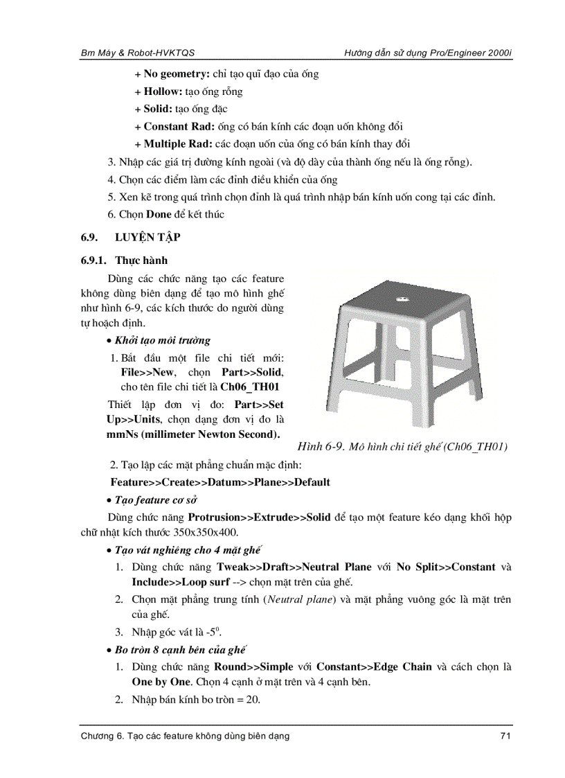 image for page Ebook Pro Engineer Tạo các feature không dùng biên dạng