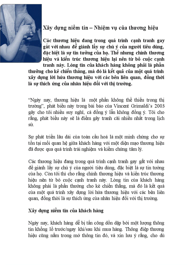 image for page Xây dựng niềm tin Nhiệm vụ của thương hiệu