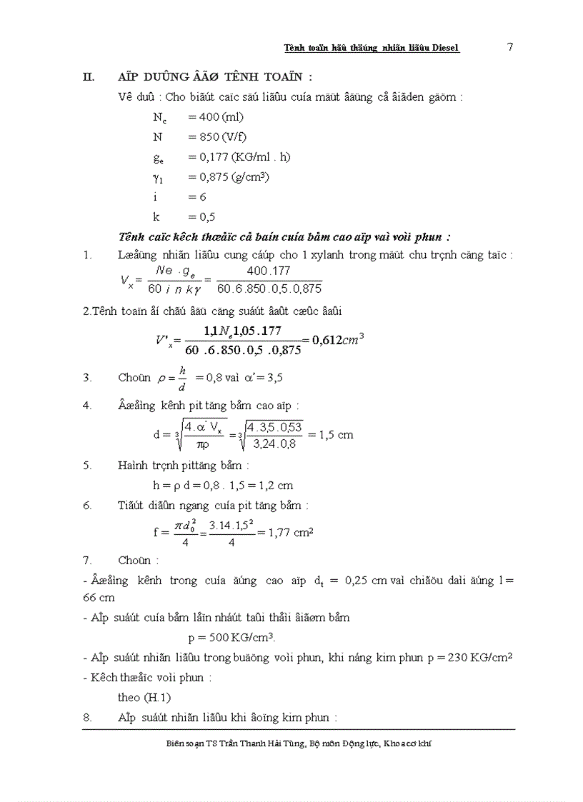image for page TÍNH TOÁN hệ thống nhiên liệu Diesel