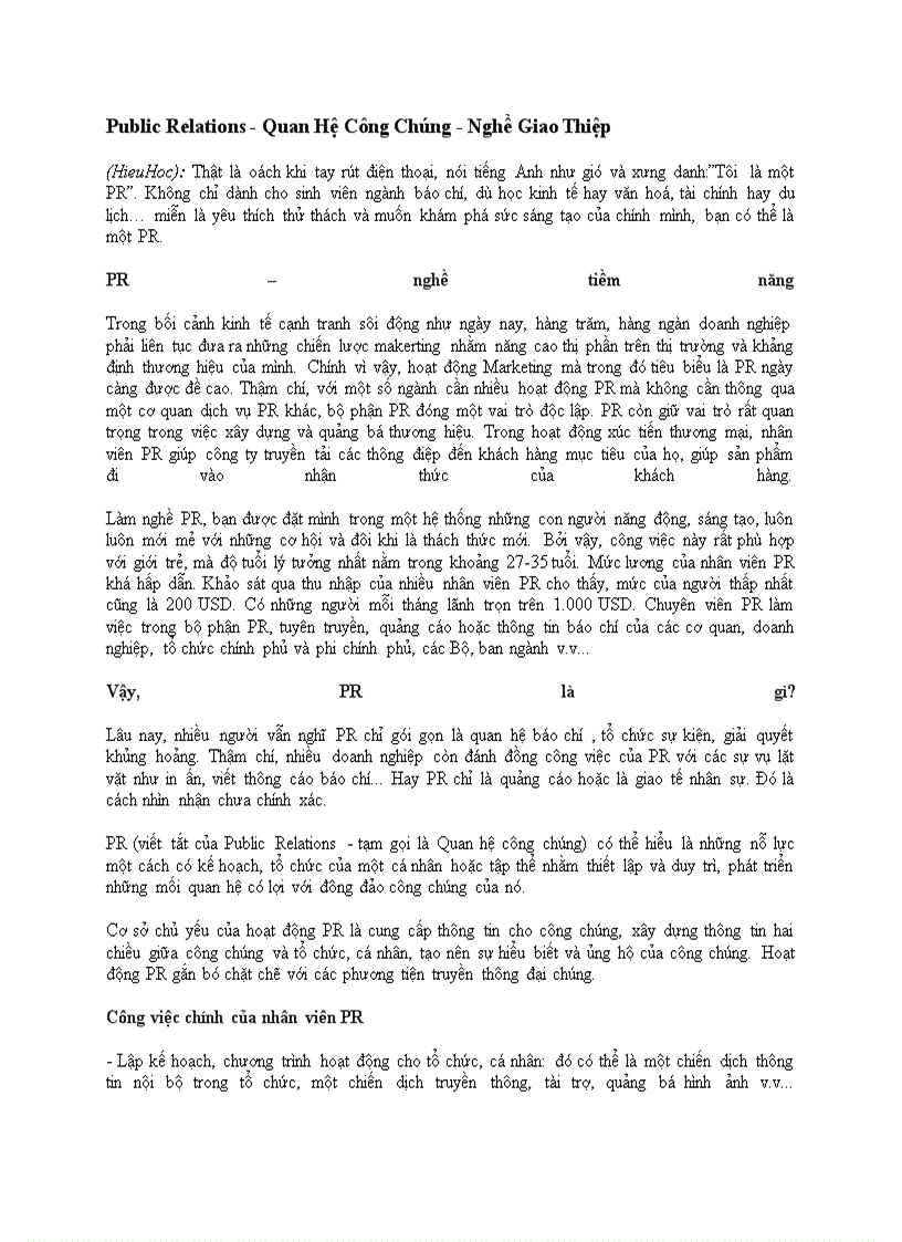 image for page Quan Hệ Công Chúng Nghề Giao Thiệp