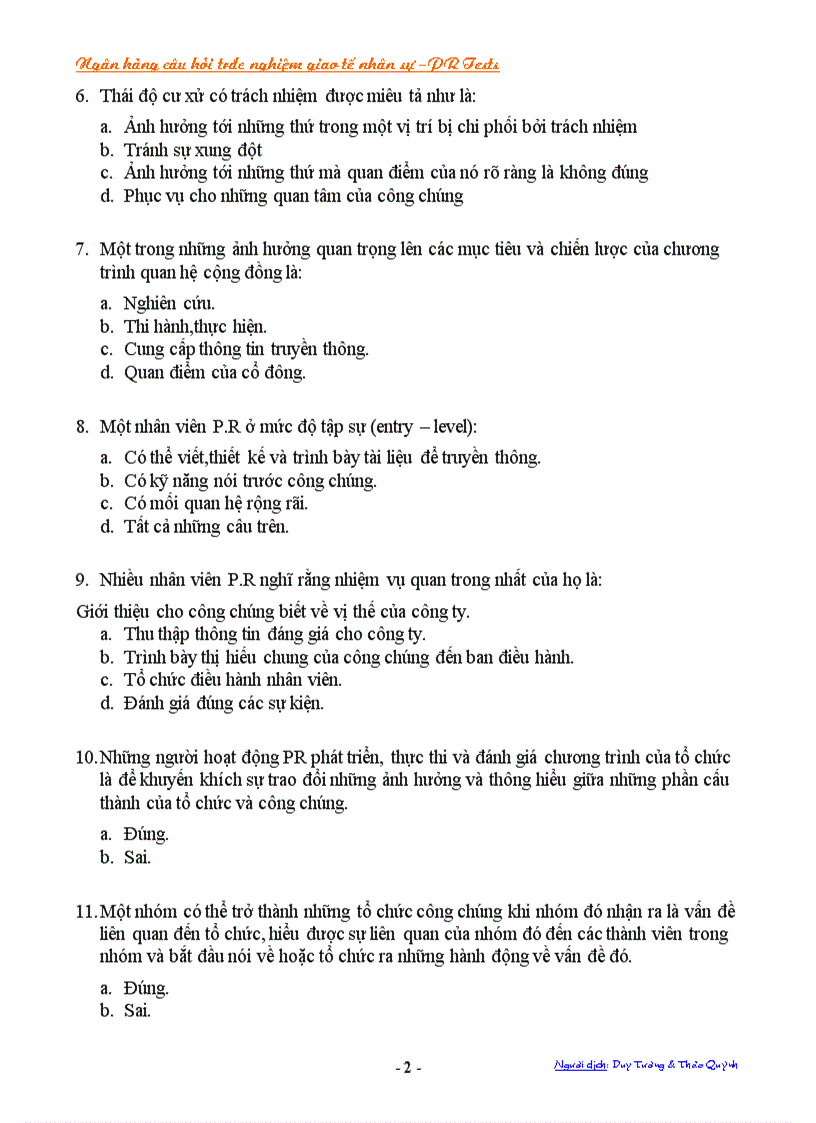 image for page Ngân hàng câu hỏi trắc nghiệm về giao tế nhân sự Public Relations PR Tests