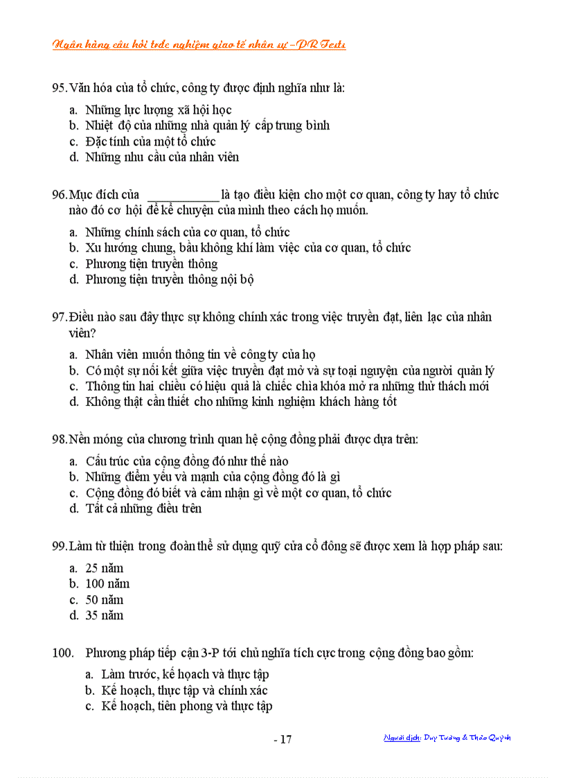 image for page Ngân hàng câu hỏi trắc nghiệm về giao tế nhân sự Public Relations PR Tests