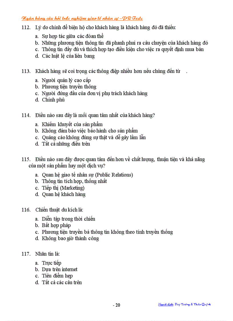 image for page Ngân hàng câu hỏi trắc nghiệm về giao tế nhân sự Public Relations PR Tests