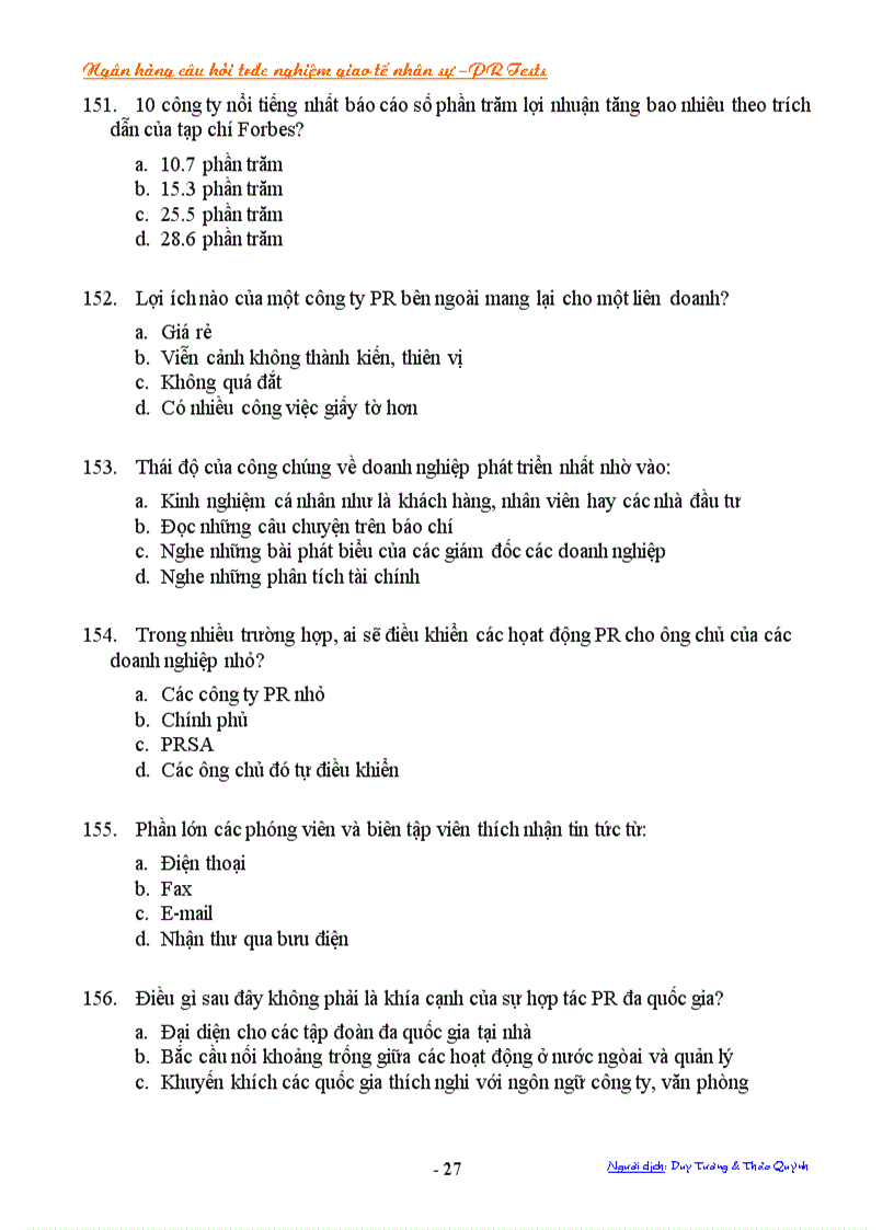 image for page Ngân hàng câu hỏi trắc nghiệm về giao tế nhân sự Public Relations PR Tests