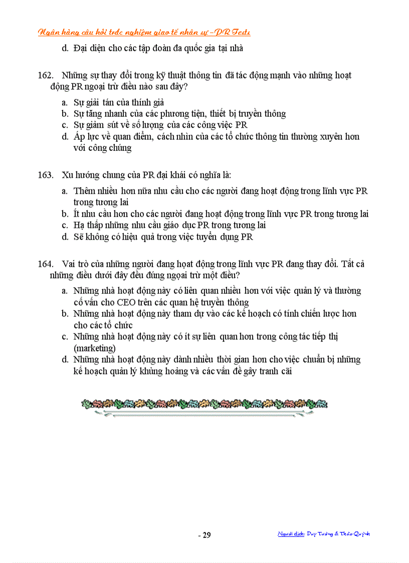 image for page Ngân hàng câu hỏi trắc nghiệm về giao tế nhân sự Public Relations PR Tests