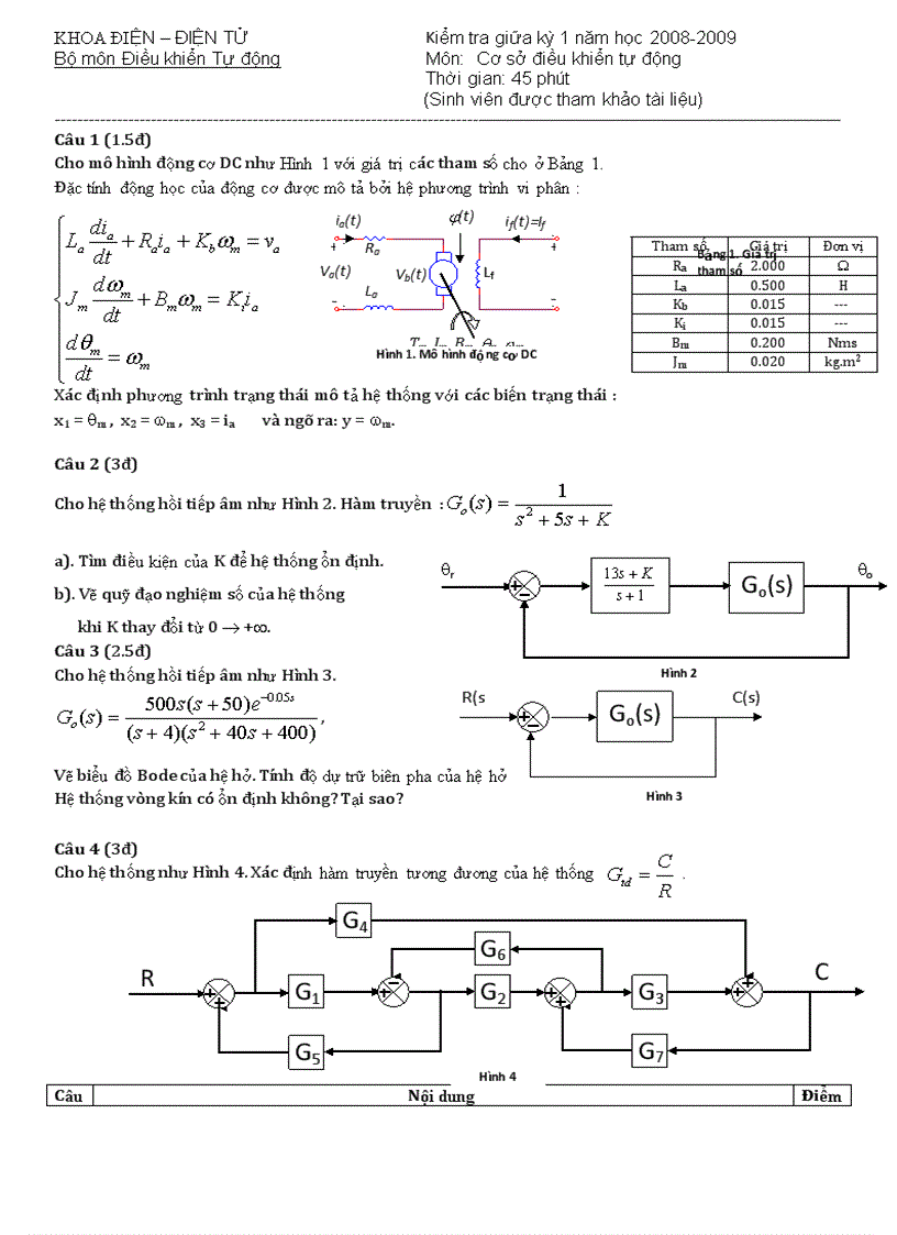 image for page Kiểm tra giữa kỳ 1 năm học 2008 2009 Bộ môn Điều khiển Tự động