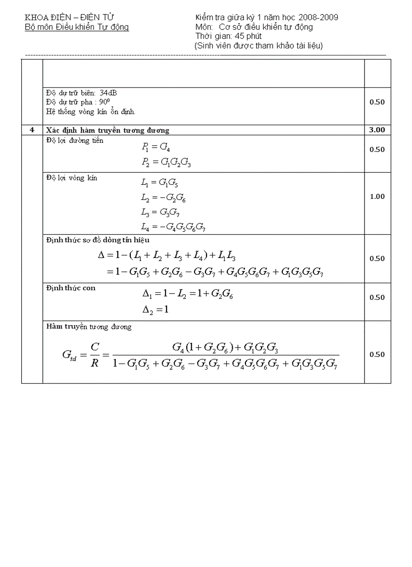 image for page Kiểm tra giữa kỳ 1 năm học 2008 2009 Bộ môn Điều khiển Tự động