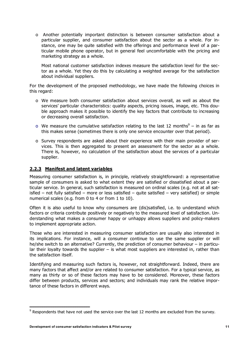 image for page Development of indicators on consumer satisfaction and Pilot survey