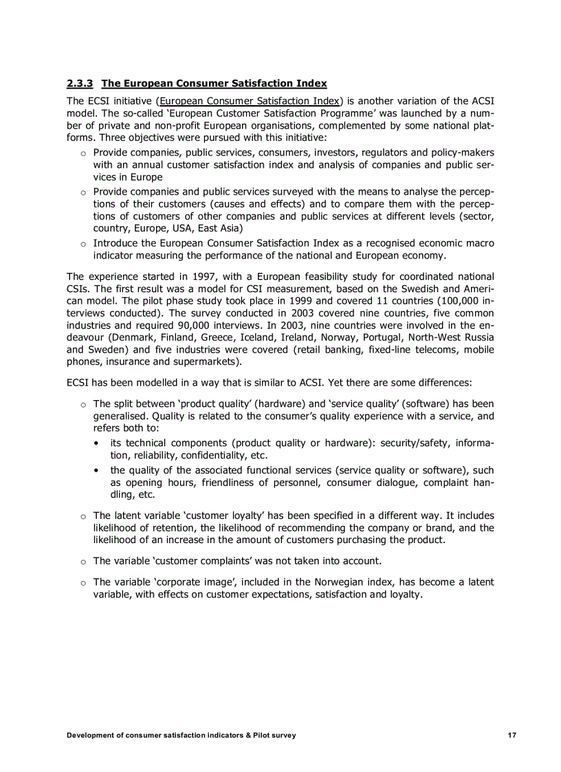 image for page Development of indicators on consumer satisfaction and Pilot survey