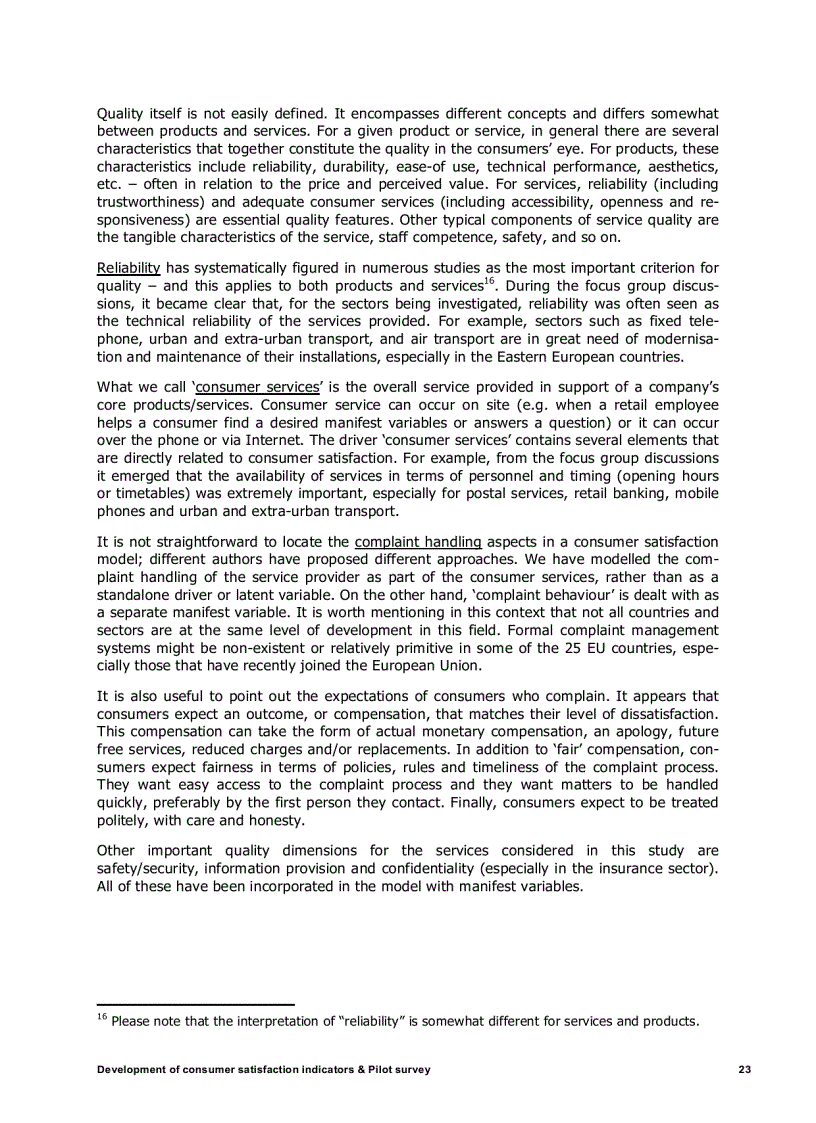 image for page Development of indicators on consumer satisfaction and Pilot survey