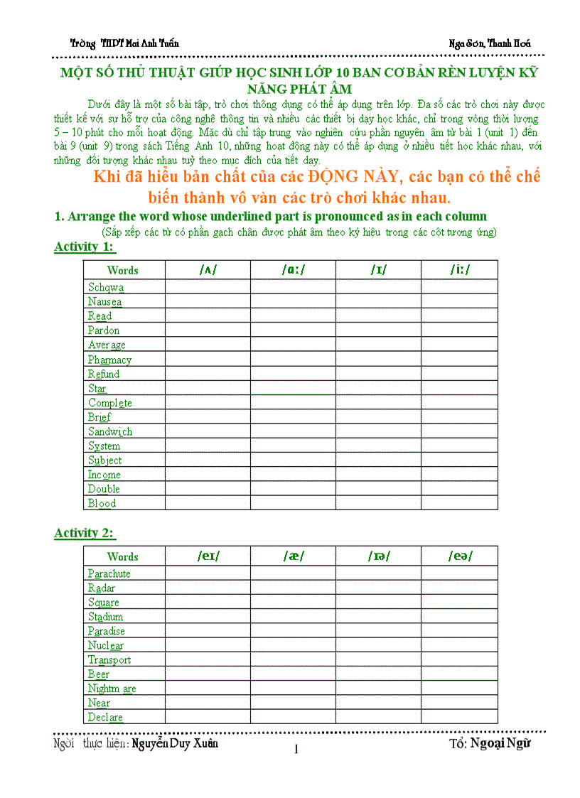 image for page Một số thủ thuật giúp học sinh lớp 10 ban cơ bản rèn luyện kỹ năng phát âm