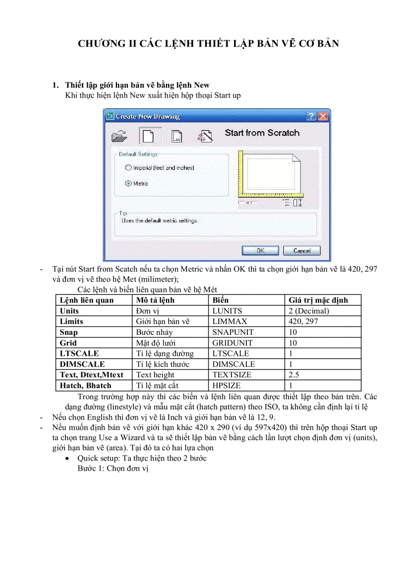Autocad Đại Học Nông nghiệp CÁC LỆNH THIẾT LẬP BẢN VẼ CƠ BẢN