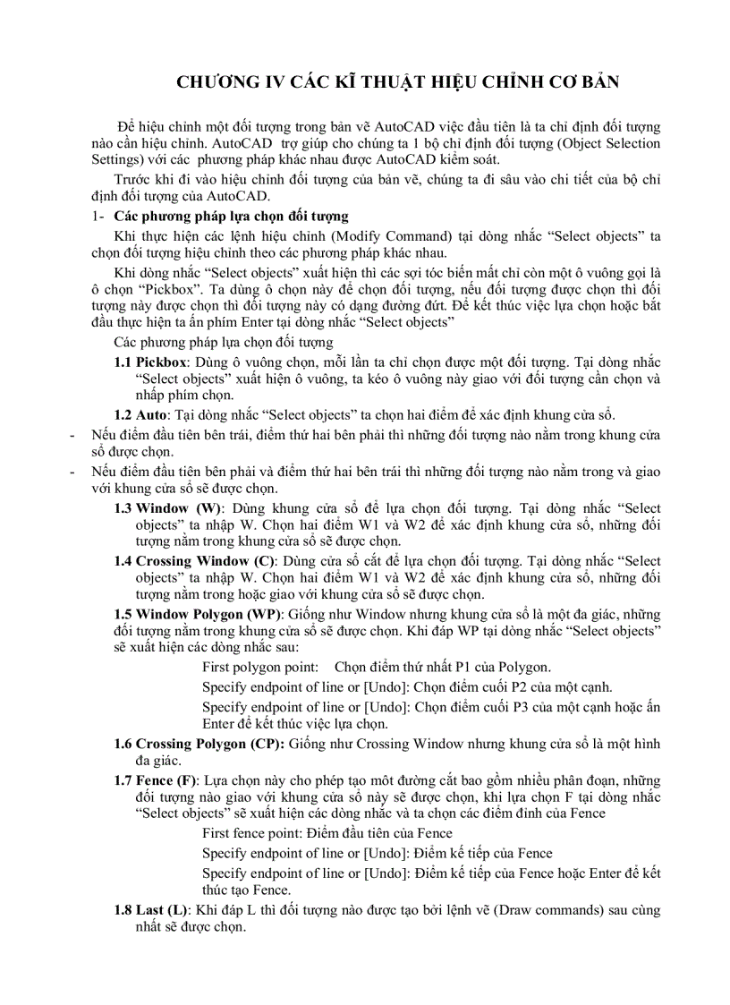 image for page Autocad Đại Học Nông nghiệp CÁC KĨ THUẬT HIỆU CHỈNH CƠ BẢN
