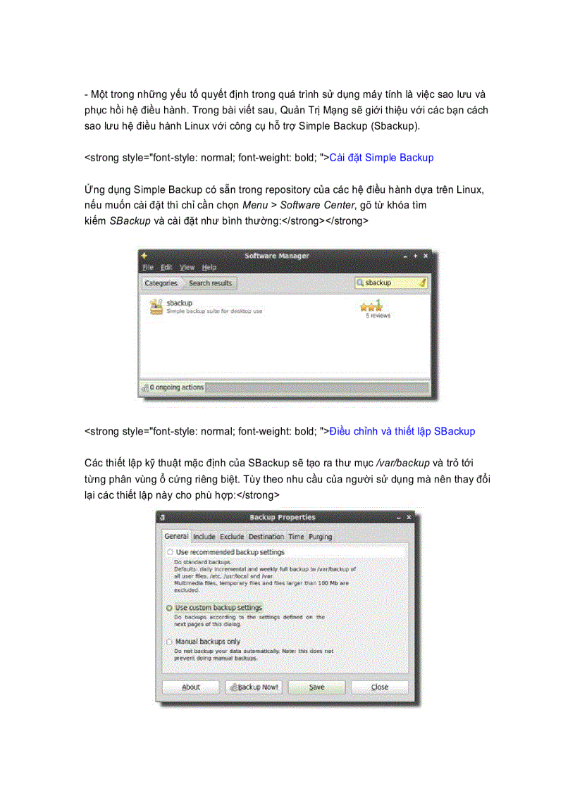 image for page Sao lưu hệ thống Linux với Simple Backup