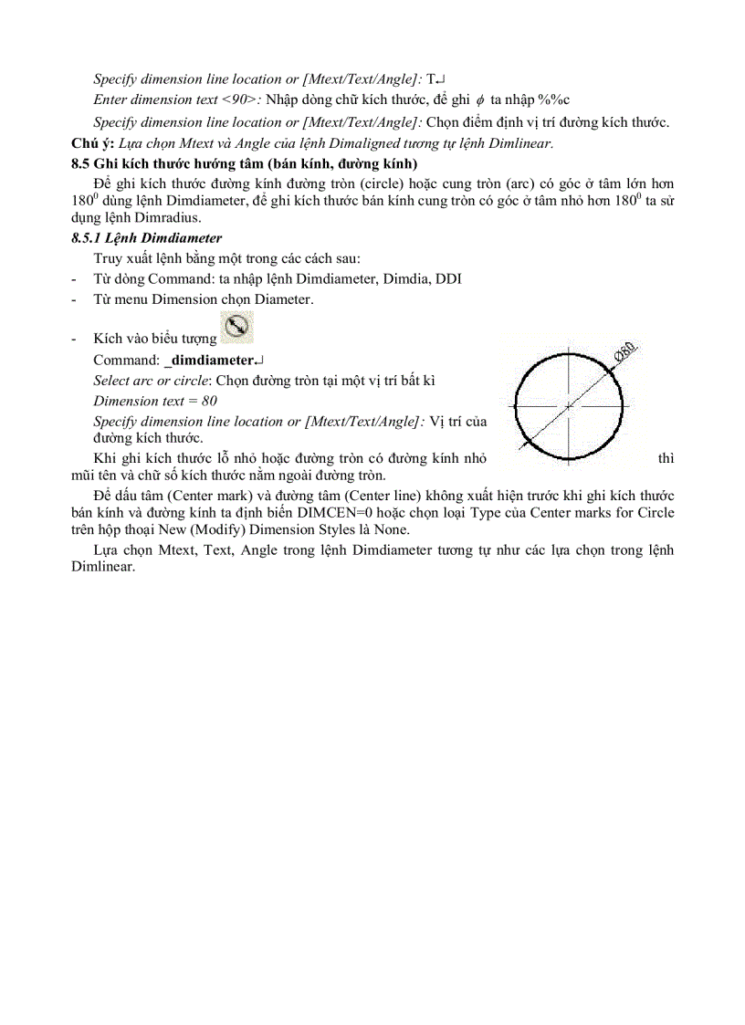 image for page Autocad Đại Học Nông nghiệp GHI VÀ HIỆU CHỈNH KÍCH THƯỚC