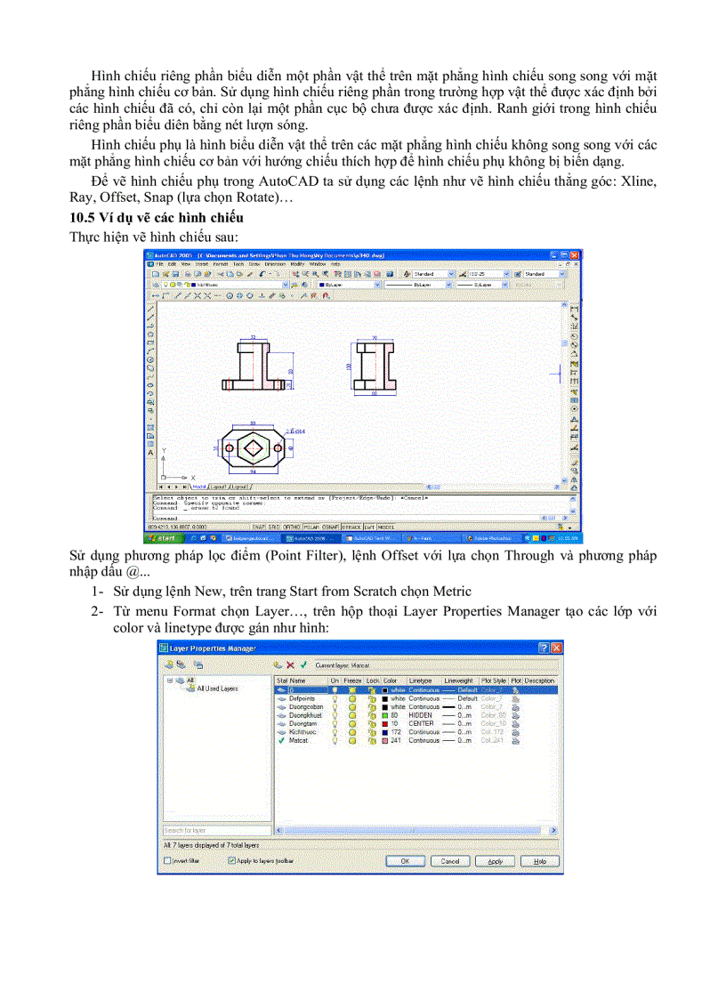 image for page Autocad Đại Học Nông nghiệp PHƯƠNG PHÁP VẼ HÌNH CHIẾU VUÔNG GÓC VÀ HÌNH CHIẾU TRỤC ĐO