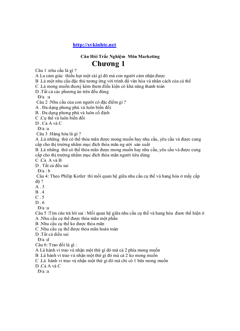 image for page Câu Hỏi Trắc Nghiệm Môn Marketing