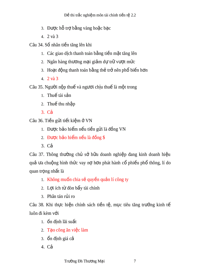 image for page Đề thi trắc nghiệm môn tài chính tiền tệ