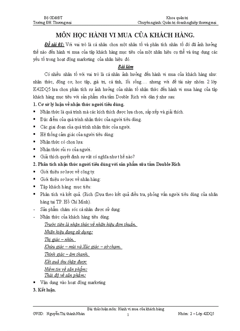 image for page Môn học hành vi mua của khách hàng 1