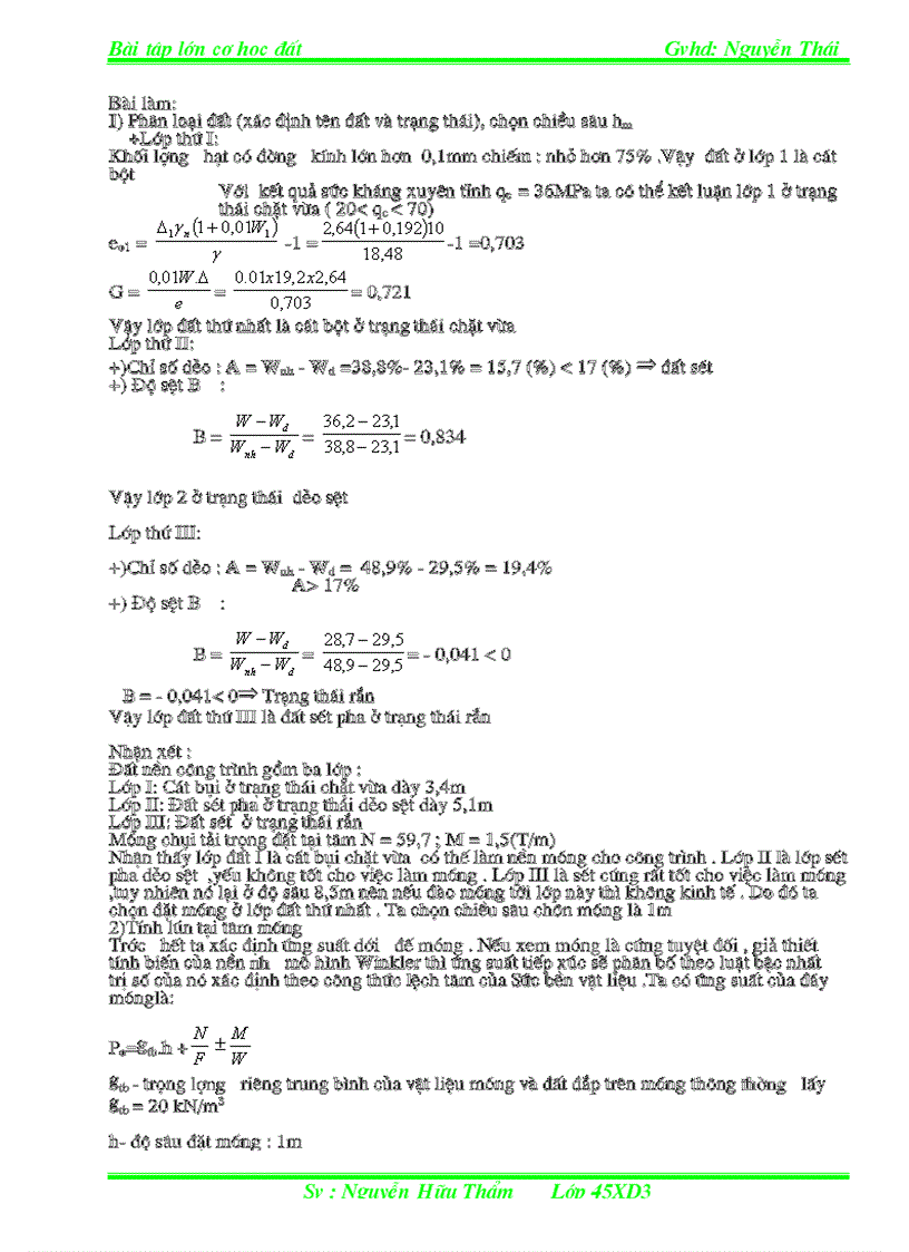 Bài tập lớn cơ học đất K45 Đh Xây Dựng