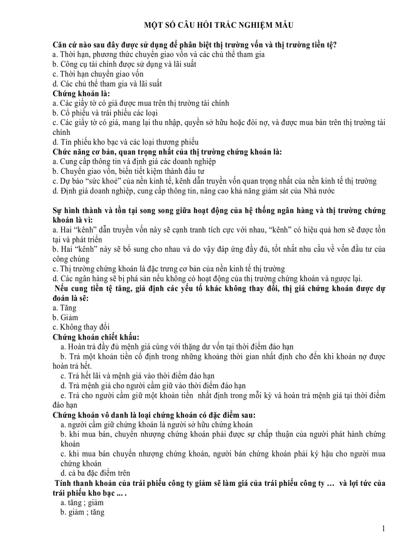 image for page Một số câu hỏi trắc nghiệm mẫu 1