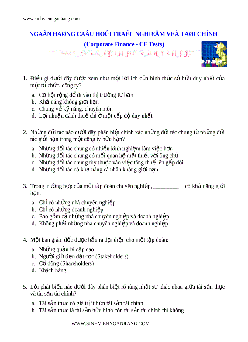 image for page Ngân hàng câu hỏi trắc nghiệm tài chính tiền tệ