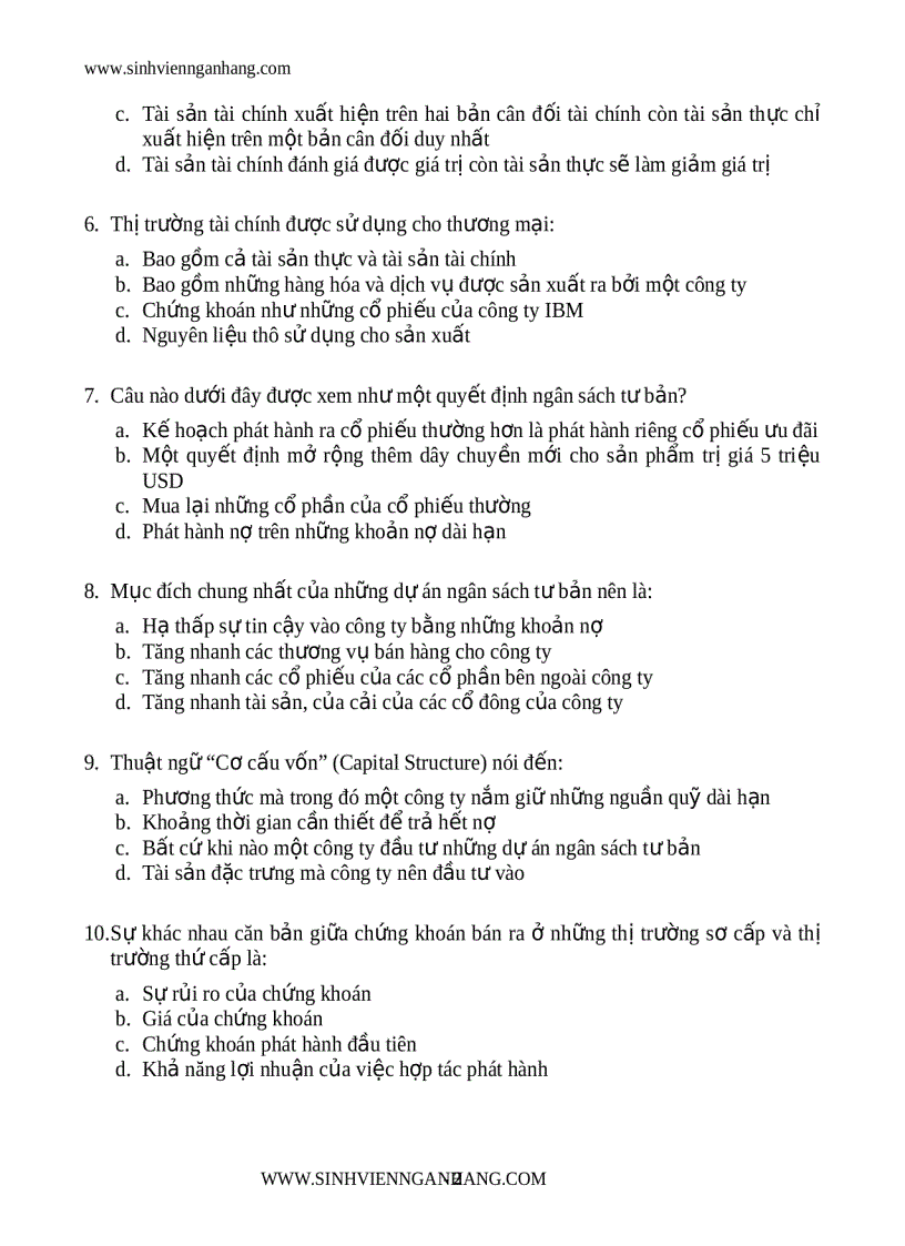 image for page Ngân hàng câu hỏi trắc nghiệm tài chính tiền tệ