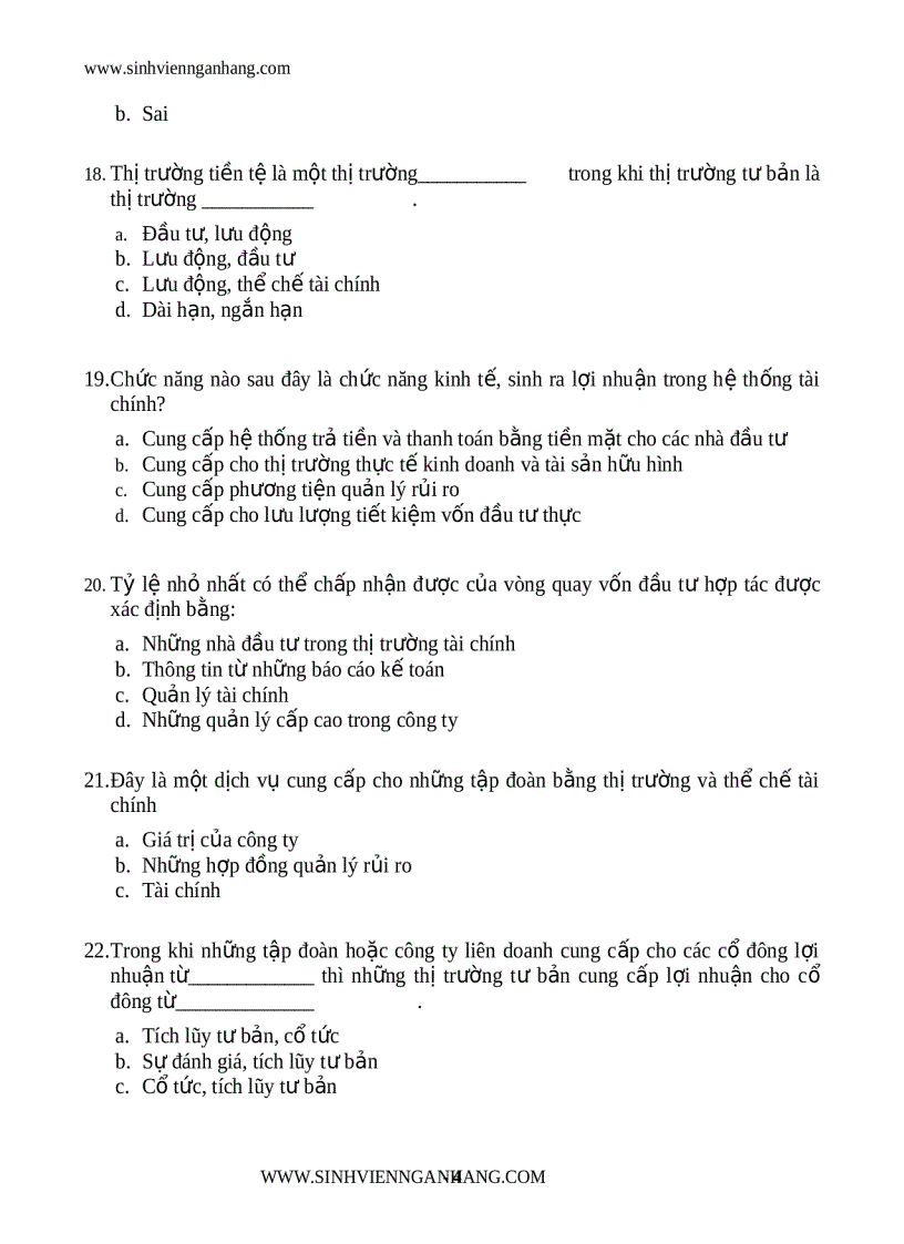 image for page Ngân hàng câu hỏi trắc nghiệm tài chính tiền tệ