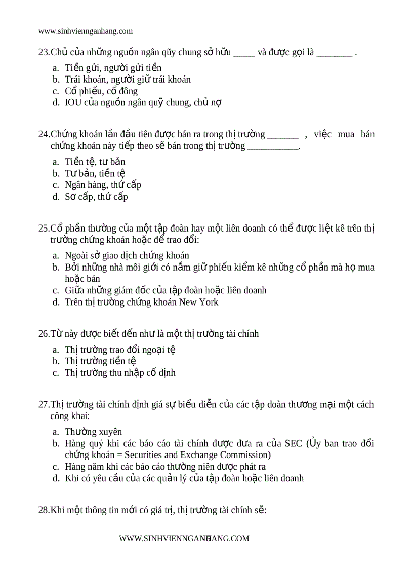 image for page Ngân hàng câu hỏi trắc nghiệm tài chính tiền tệ