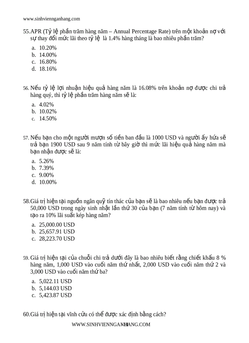 image for page Ngân hàng câu hỏi trắc nghiệm tài chính tiền tệ
