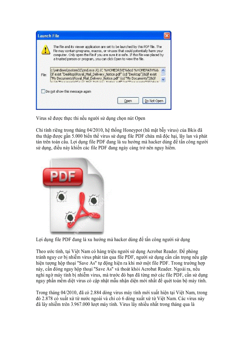 image for page Cảnh báo về việc mở file PDF dễ dàng bị nhiễm virus