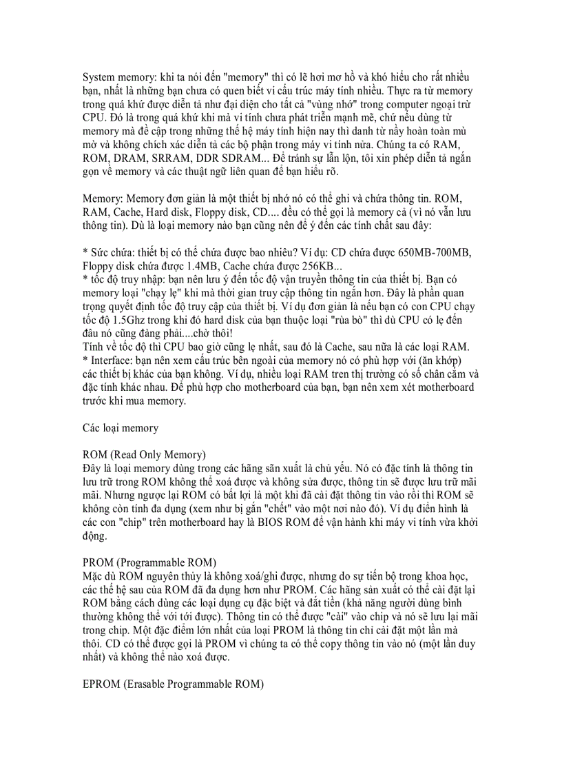 image for page Memory RAM Một số thuật ngữ và kỹ thuật 1