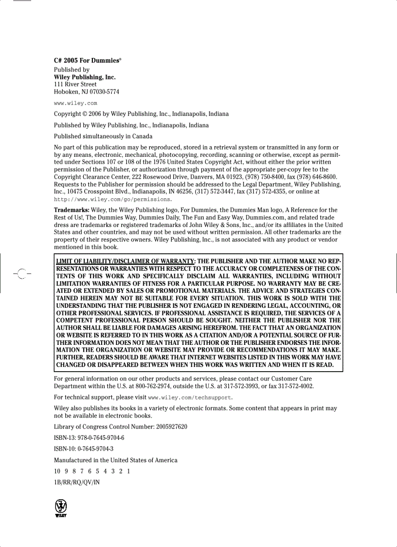 image for page C Sharp 2005 For Dummies