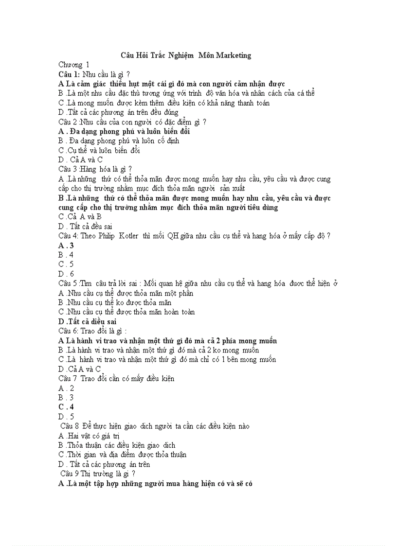image for page Câu Hỏi Trắc Nghiệm Môn Marketing 2