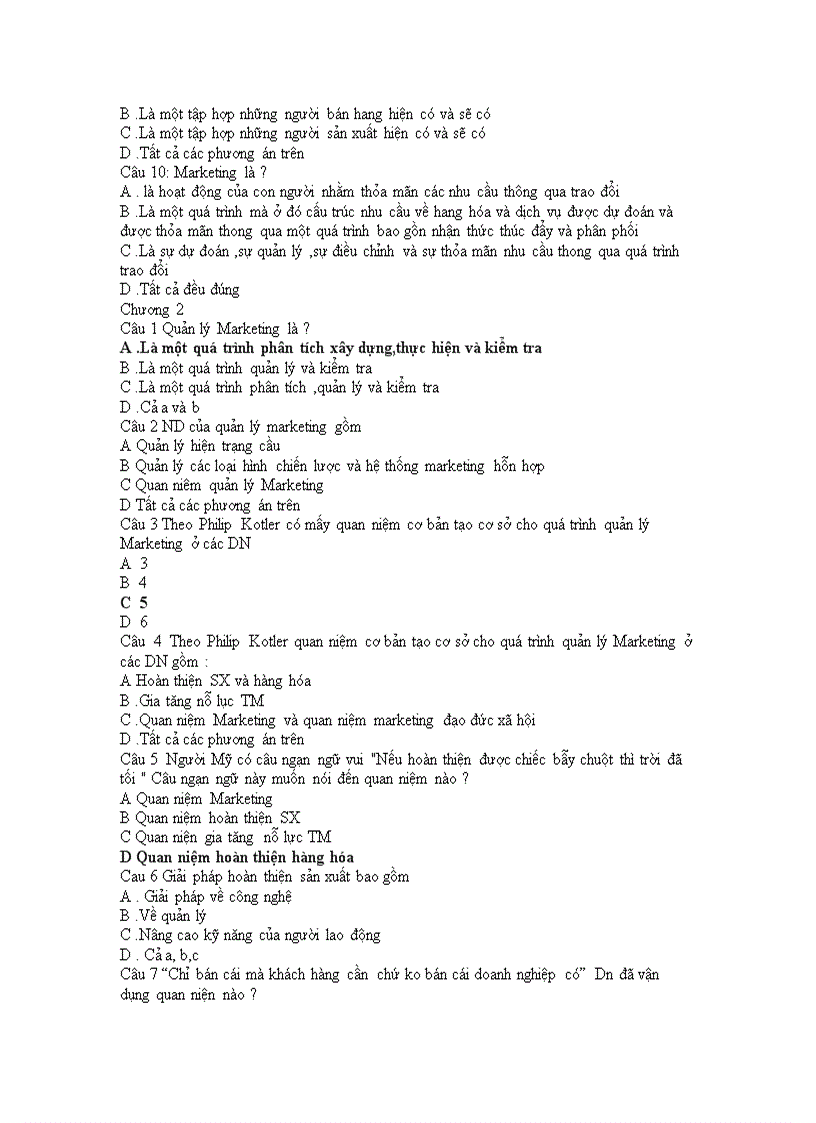 image for page Câu Hỏi Trắc Nghiệm Môn Marketing 2
