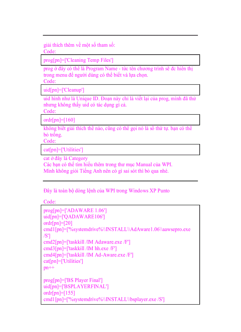 Giáo trình tin học Phân tích đoạn code WPI của Windows XP PuntO