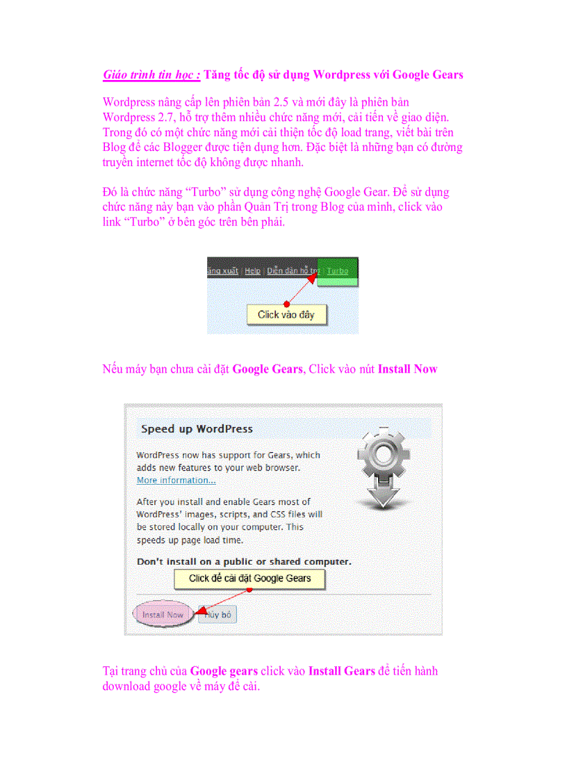 image for page Giáo trình tin học Tăng tốc độ sử dụng Wordpress với Google Gears