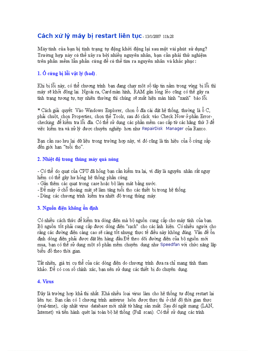Cách xử lý máy bị restart liên tục
