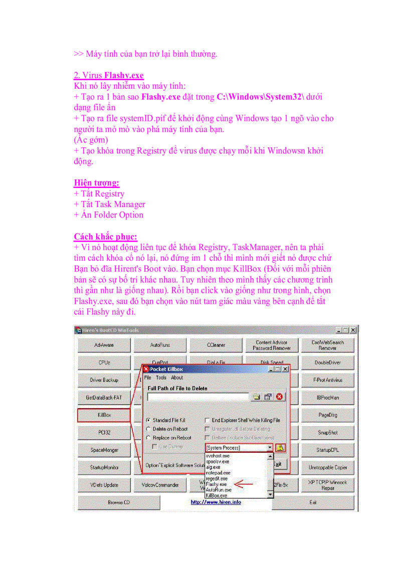 image for page Giáo trình tin học Cách diệt một số con virus