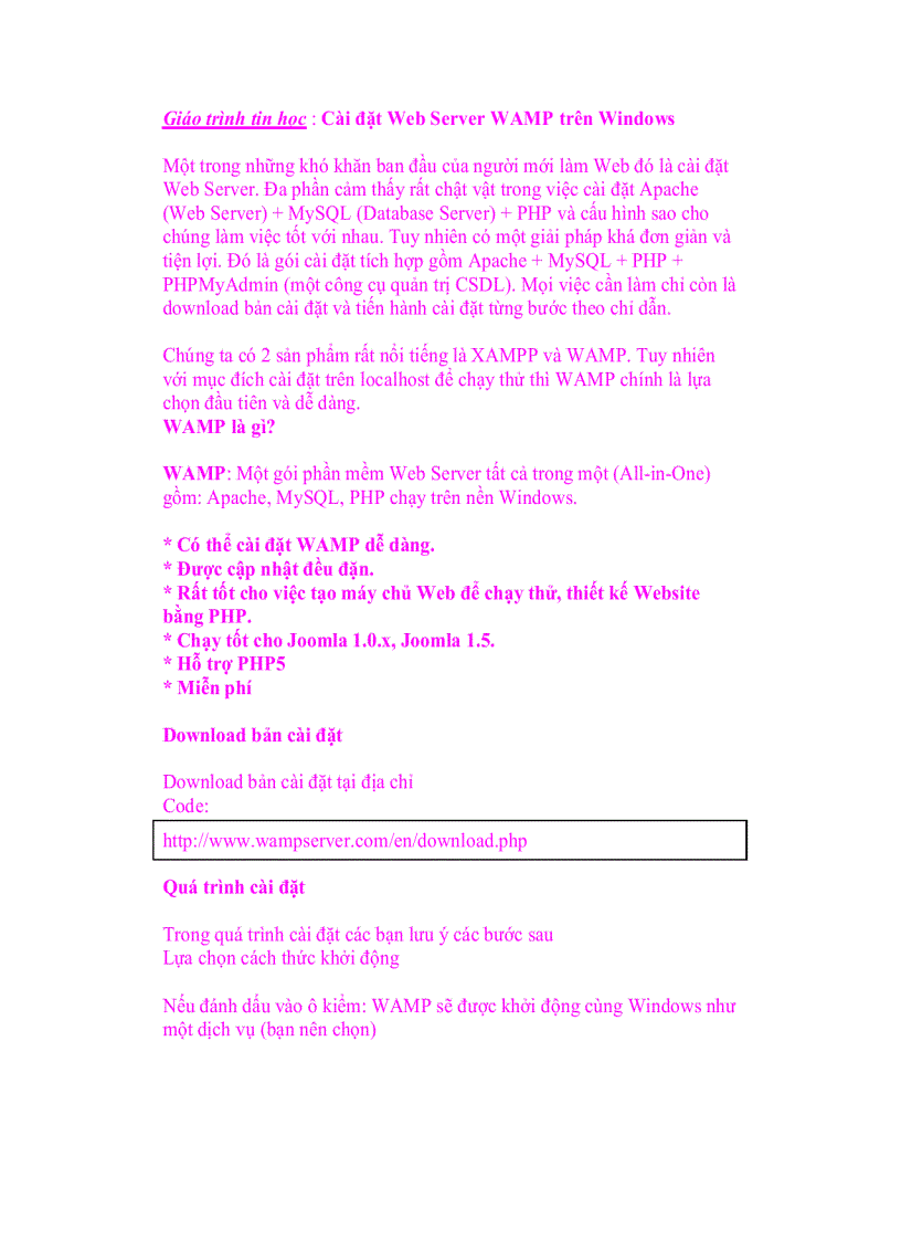 image for page Giáo trình tin học Cài đặt Web Server WAMP trên Windows