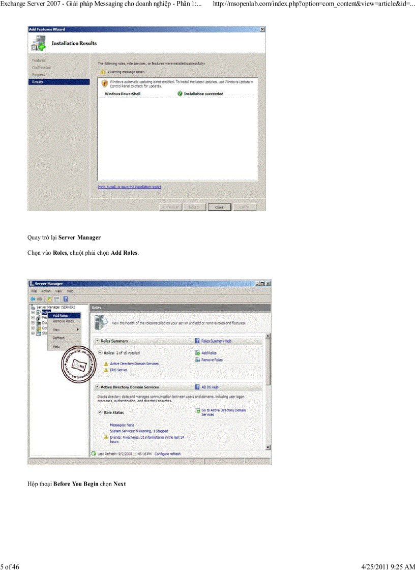 image for page Exchange Server 2007 Gi i pháp Messaging cho doanh nghi p Ph n 1 Cài ð t Microsoft Exchange Server 2007 Service Pack 1