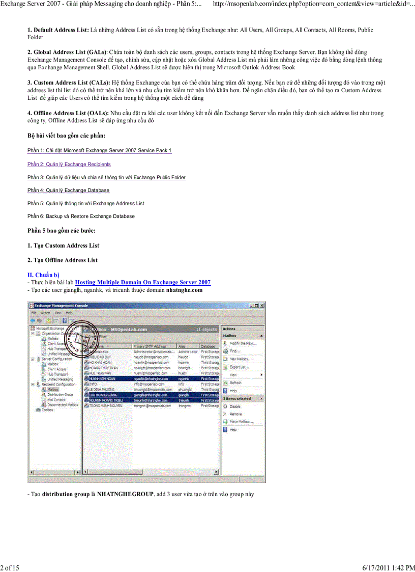 image for page Exchange Server 2007 Giải pháp Messaging cho doanh nghiệp Phần 5 Quản lý thông tin với Exchange Address List