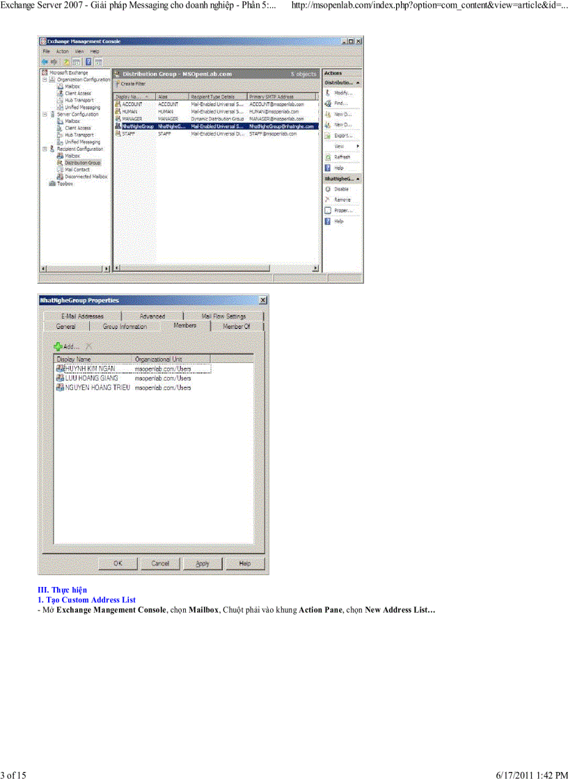 image for page Exchange Server 2007 Giải pháp Messaging cho doanh nghiệp Phần 5 Quản lý thông tin với Exchange Address List