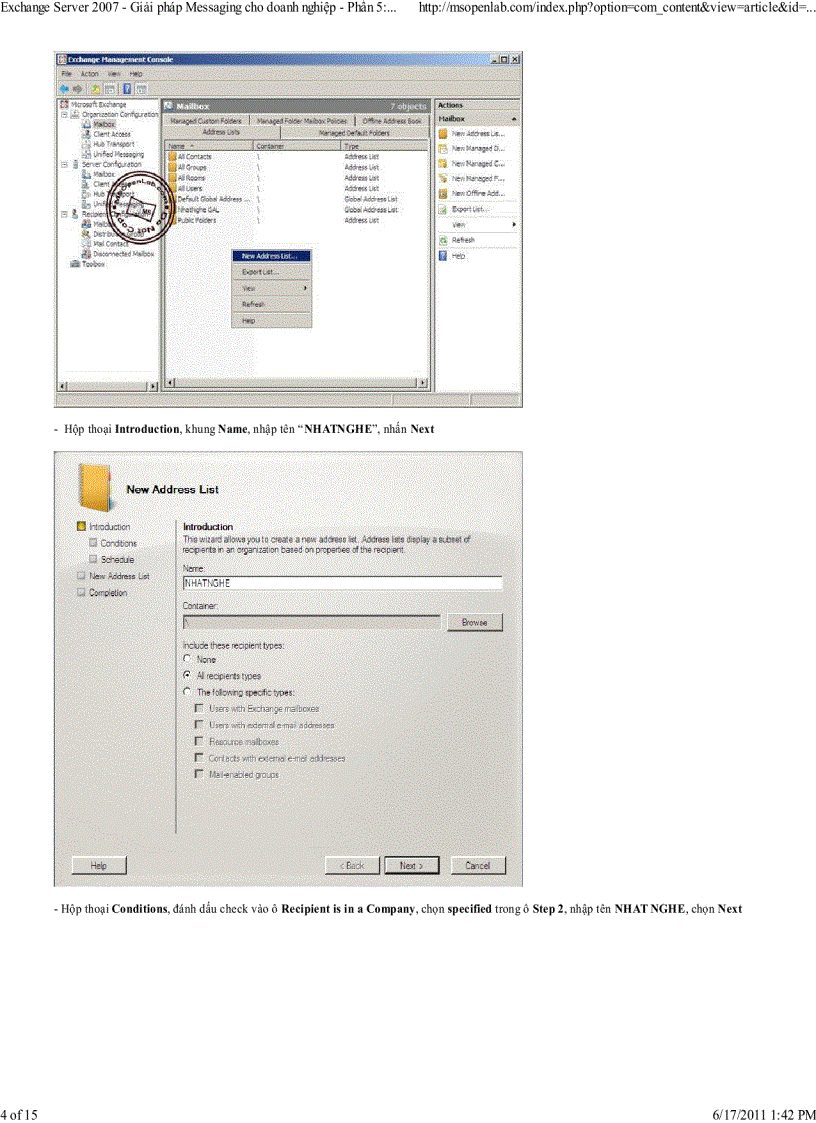 image for page Exchange Server 2007 Giải pháp Messaging cho doanh nghiệp Phần 5 Quản lý thông tin với Exchange Address List