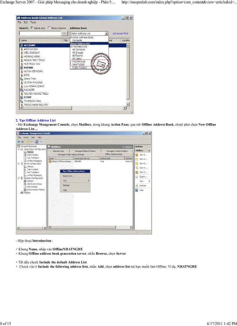 image for page Exchange Server 2007 Giải pháp Messaging cho doanh nghiệp Phần 5 Quản lý thông tin với Exchange Address List