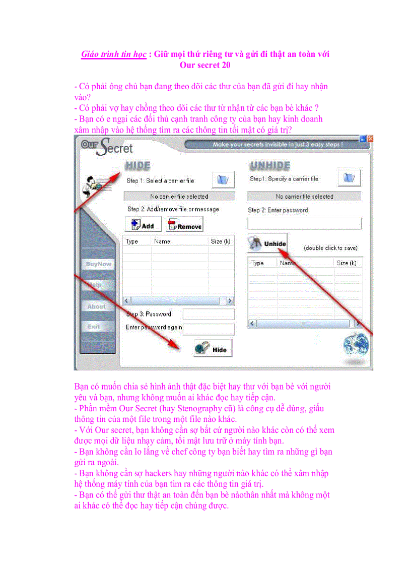 image for page Giáo trình tin học Giữ mọi thứ riêng tư và gửi đi thật an toàn với Our secret 20